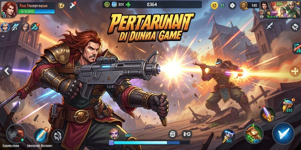 Screenshot utama 8364 menampilkan pertarungan seru dengan karakter yang beraksi.