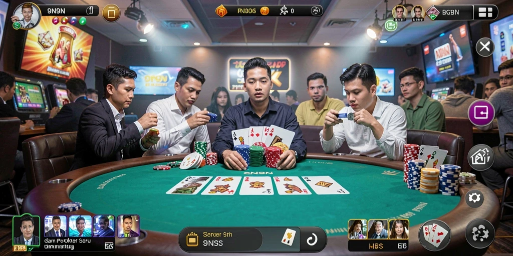 Tampilan utama gameplay Poker yang seru di 9N9N.