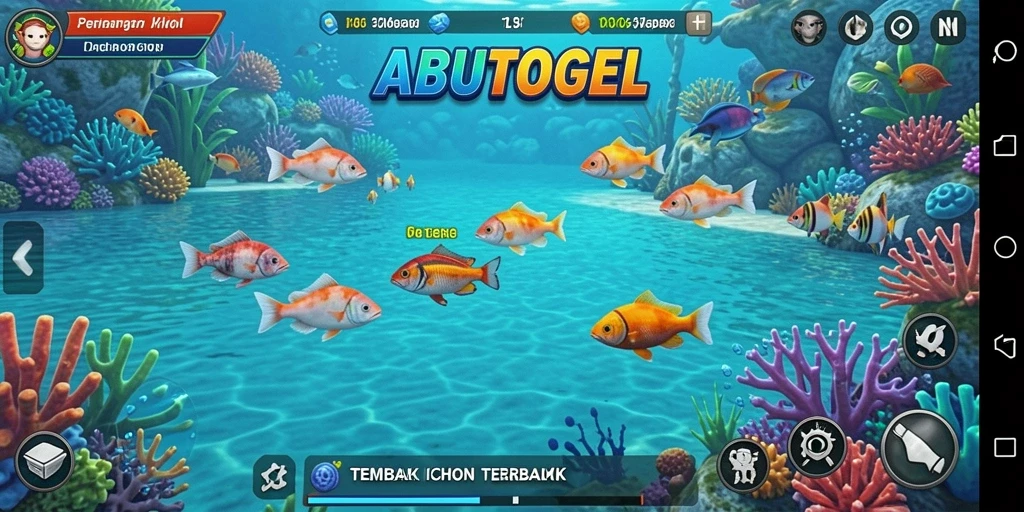 Screenshot utama <strong>ABUTOGEL</strong> menampilkan aksi tembak ikan yang seru.