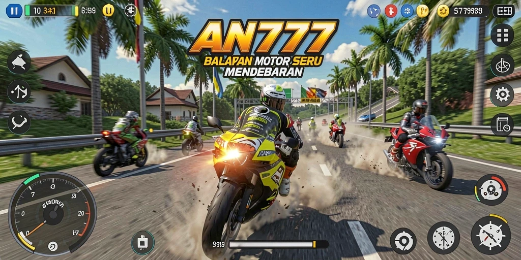Tampilan gameplay AN777 yang mendebarkan dan penuh aksi balapan motor.