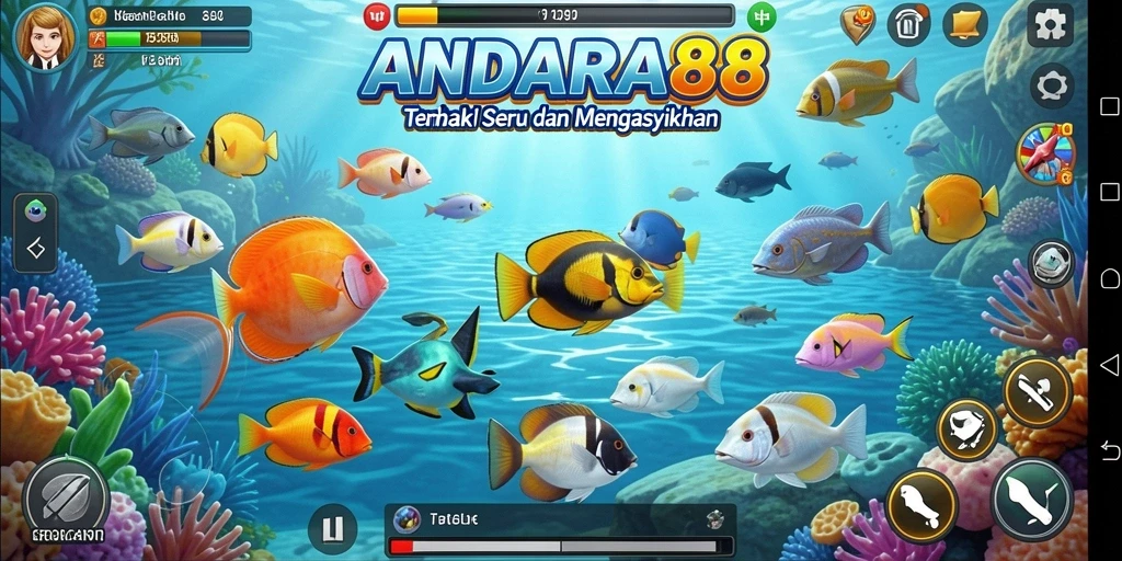 Screenshot gameplay ANDARA88 menunjukkan aksi seru menembak ikan.