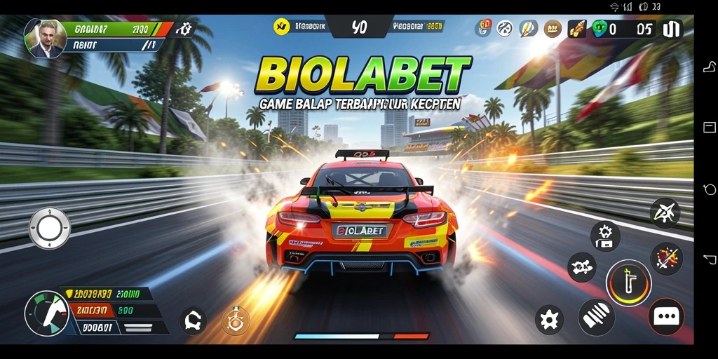 Screenshot gameplay BIOLABET menampilkan balap seru dan kendaraan kencang.