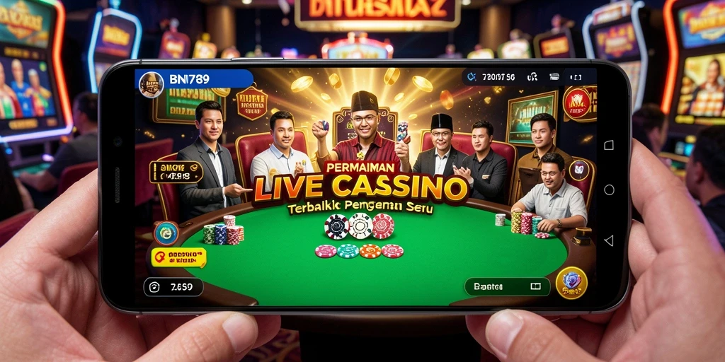 Screenshot gameplay BNI789 menampilkan dealer langsung di meja kasino.