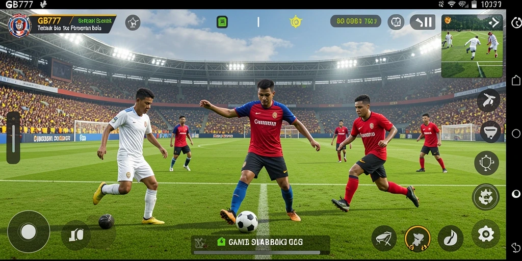 Tampilan gameplay <strong>GB777</strong> dengan aksi seru di lapangan sepak bola.
