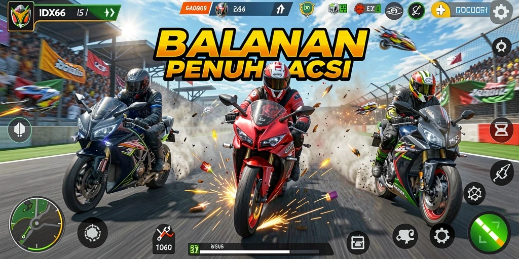 Tampilan gameplay IDX66 yang seru dan menantang dalam balapan motor.