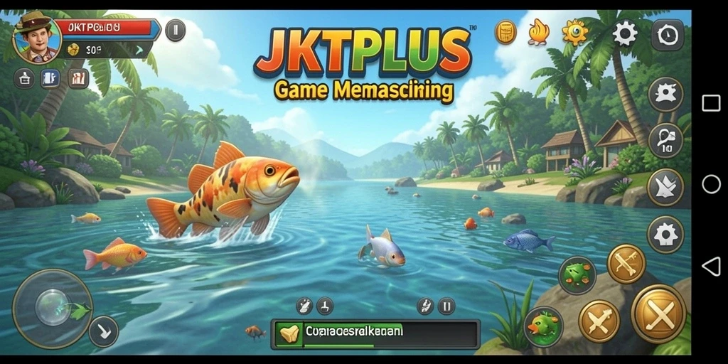 Tampilan gameplay <strong>JKTPLUS</strong> dengan pemandangan dan suasana memancing yang menakjubkan.