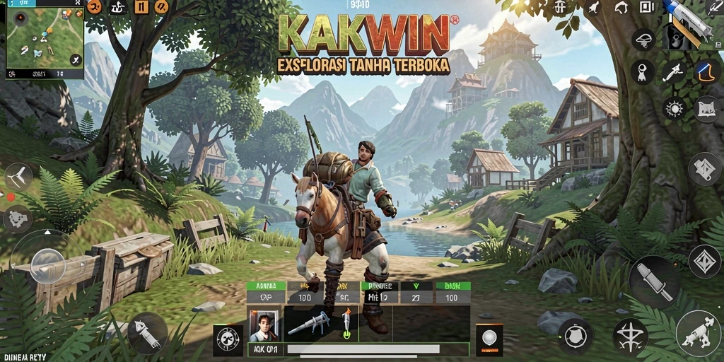 Screenshot gameplay KAKWIN yang menunjukkan eksplorasi dunia terbuka.