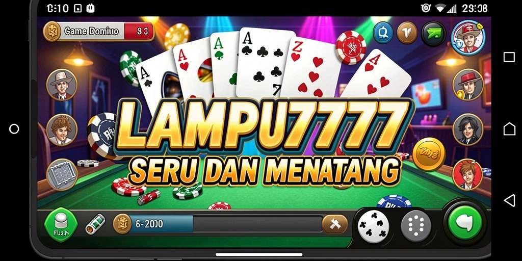 Screenshot LAMPU777 menampilkan gameplay domino yang seru dan interaktif.