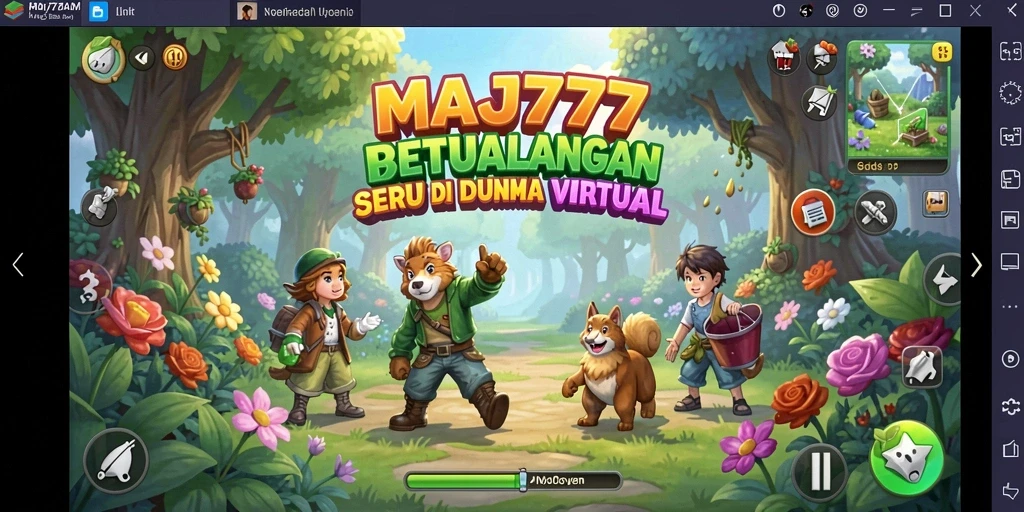 Tangkapan layar gameplay MAJ777 menampilkan kebun yang rimbun dan hewan ternak.