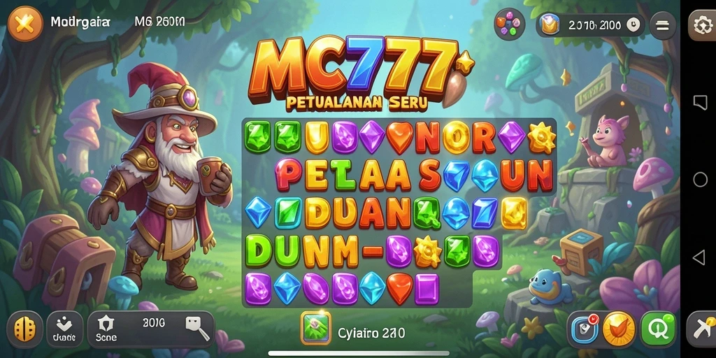 Screenshot gameplay MC777 yang menunjukkan level Match-3 yang menantang.