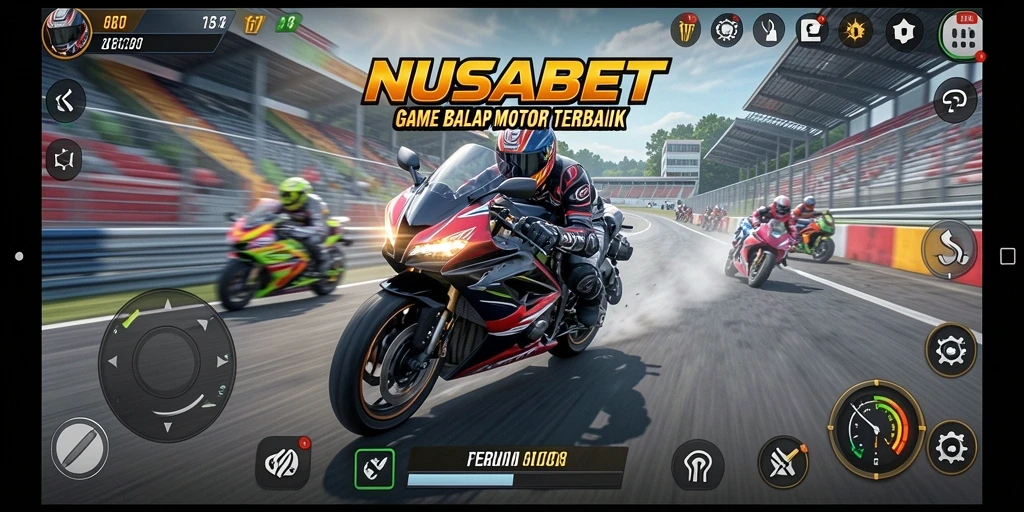 Gameplay mendebarkan NUSABET saat balap motor di lintasan.