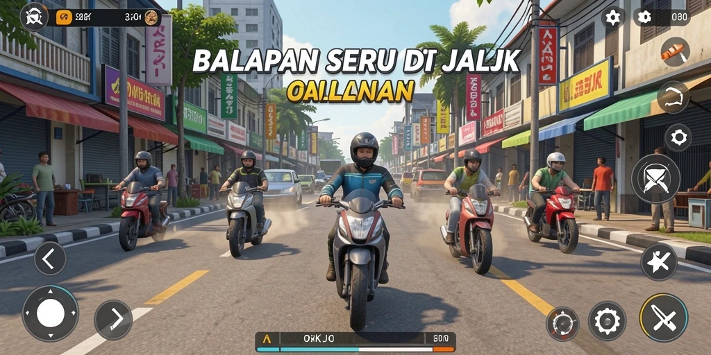 Screenshot OKJK menampilkan aksi balapan yang mendebarkan.