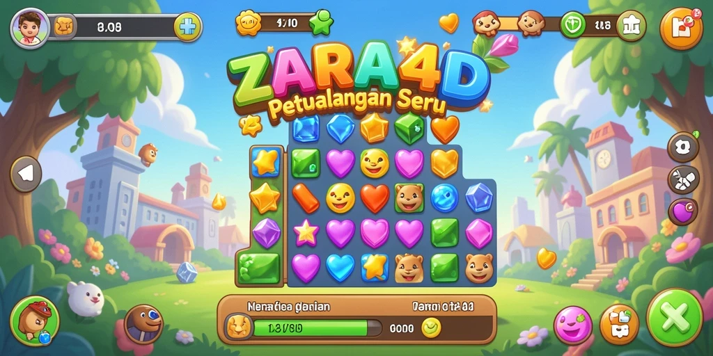 Tampilan gameplay seru dalam ZARA4D, permainan Match-3 yang menantang.
